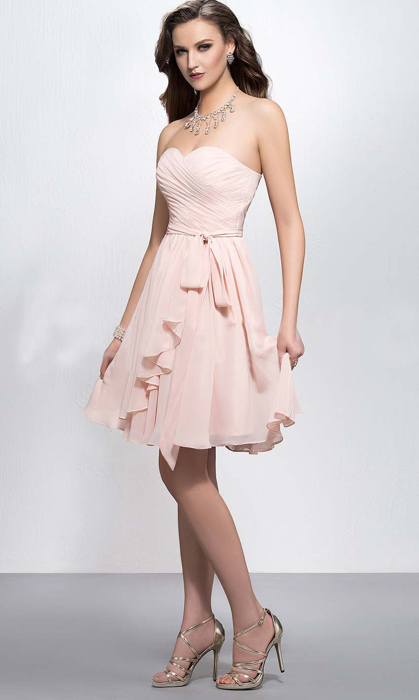 Light Pink Bridesmaid Dress - Sweetheart Ruffled Design with Bowknot Belt