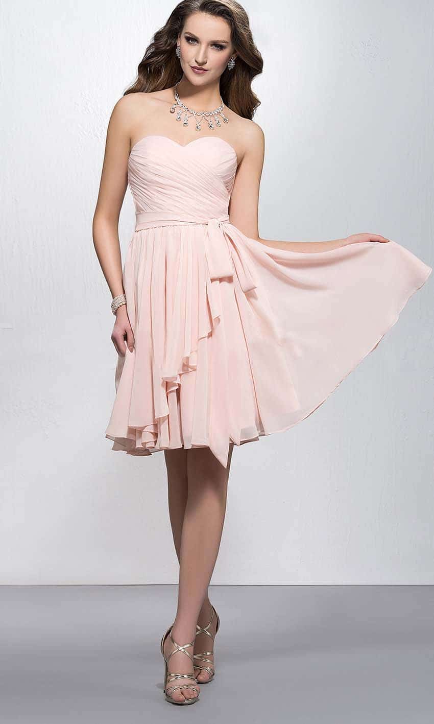 Light Pink Sweetheart Short Ruffled Bridesmaid Dresses with Bowknot Belt P390 - promboutiqueonline