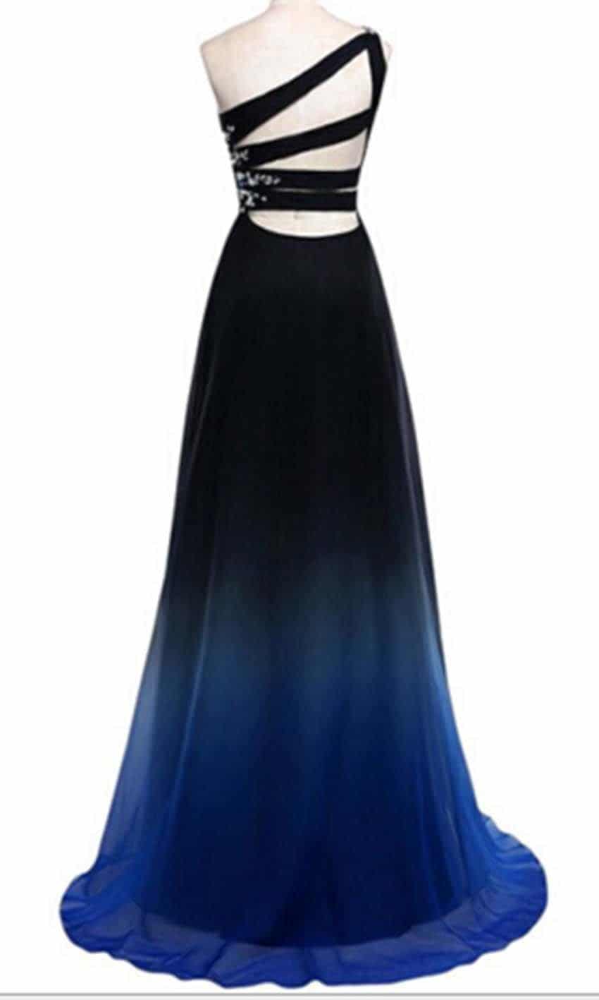One Shouler Long Blue Gradient Prom Dresses with Band Back P433 - promboutiqueonline