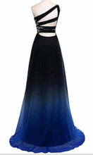 Load image into Gallery viewer, One Shouler Long Blue Gradient Prom Dresses with Band Back P433