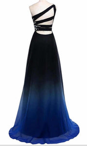 One Shouler Long Blue Gradient Prom Dresses with Band Back P433