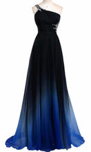 Load image into Gallery viewer, One Shouler Long Blue Gradient Prom Dresses with Band Back P433