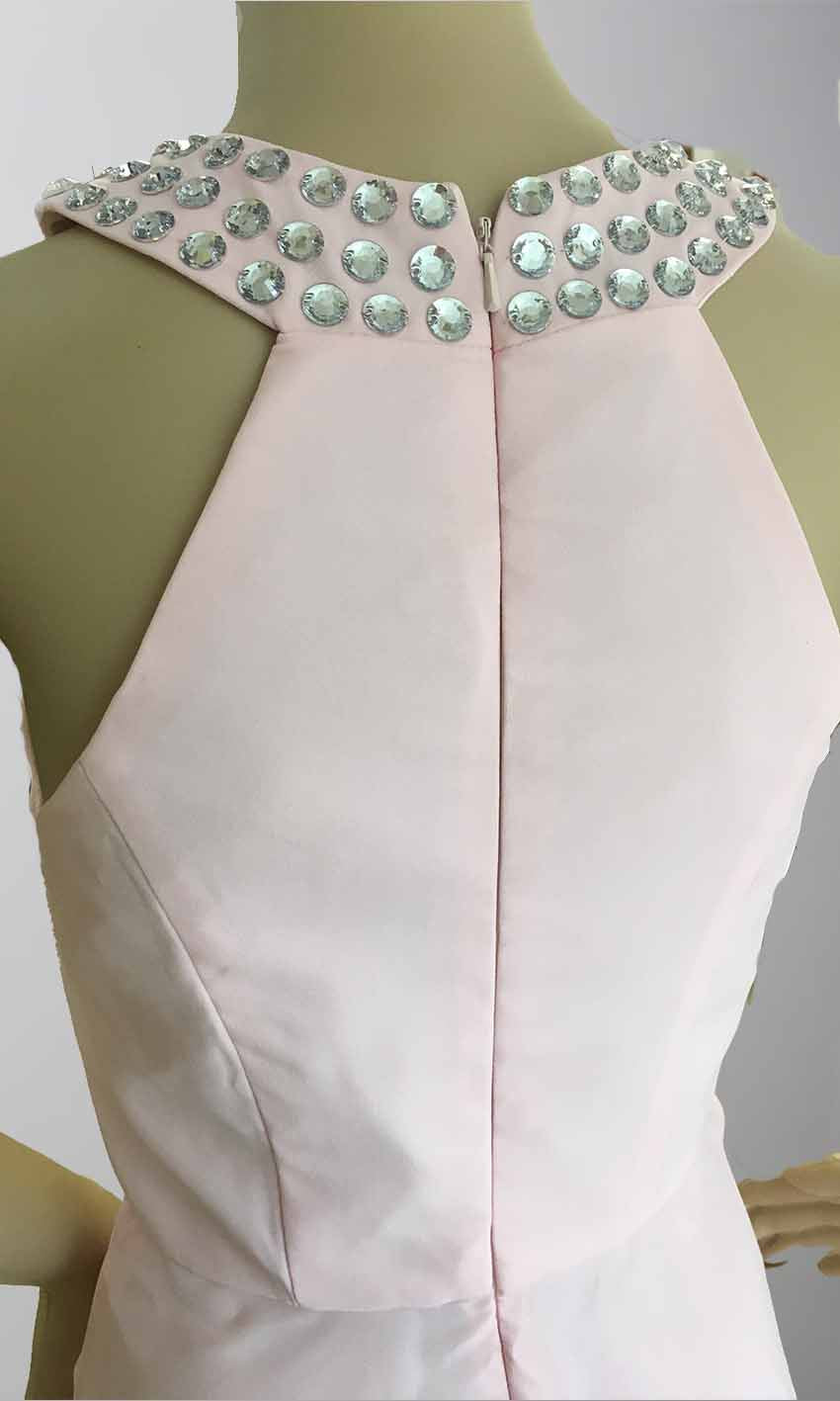 Long Pink Prom Dresses with Crystal Round Neckline P437 - promboutiqueonline