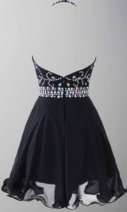 Jeweled Blue Short Prom Dresses Graduation dresses with Sheer Halter Top P439