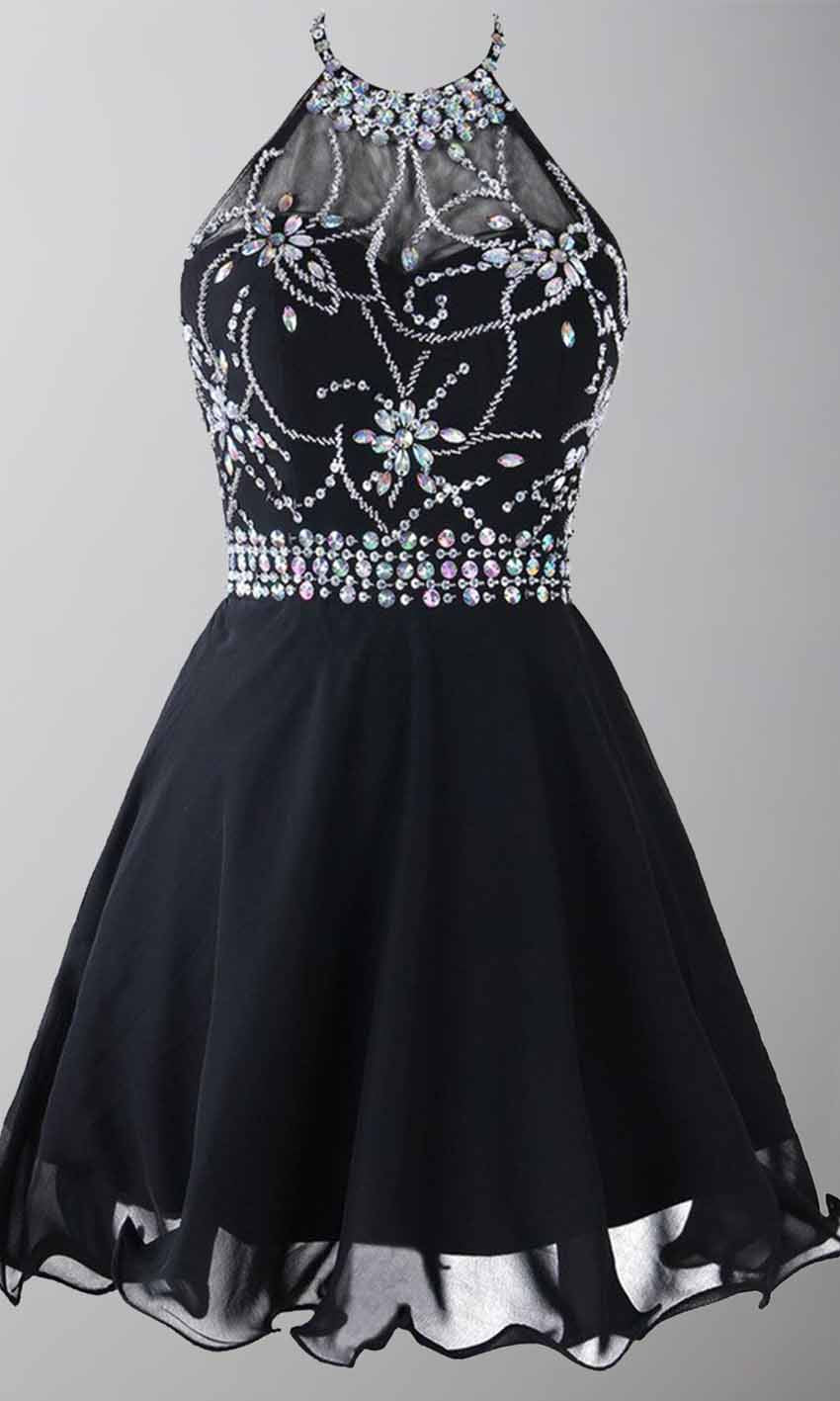 Jeweled Blue Short Prom Dresses Graduation dresses with Sheer Halter Top P439 - promboutiqueonline