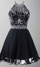 Load image into Gallery viewer, Jeweled Blue Short Prom Dresses Graduation dresses with Sheer Halter Top P439