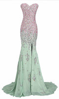 Long Green Jeweled Mermaid Prom Dresses with Sexy Slit P440 - promboutiqueonline