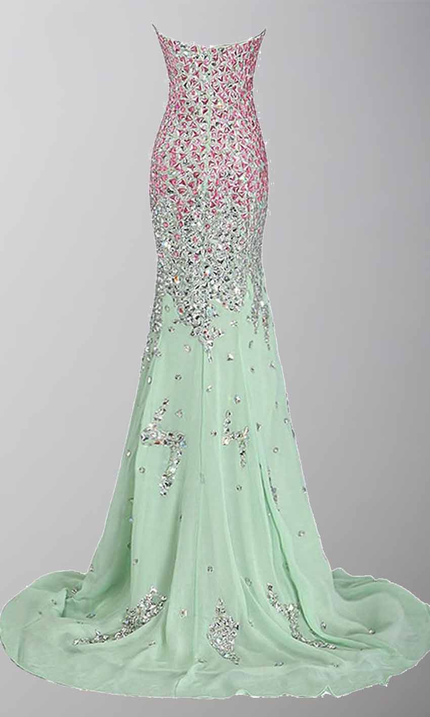 Long Green Jeweled Mermaid Prom Dresses with Sexy Slit P440 - promboutiqueonline