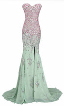 Load image into Gallery viewer, Long Green Jeweled Mermaid Prom Dresses with Sexy Slit P440