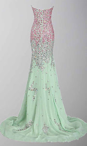 Long Green Jeweled Mermaid Prom Dresses with Sexy Slit P440