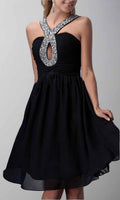 Keyhole Sequin Halter Straps Short Black Graduation Prom Dresses P441 - promboutiqueonline