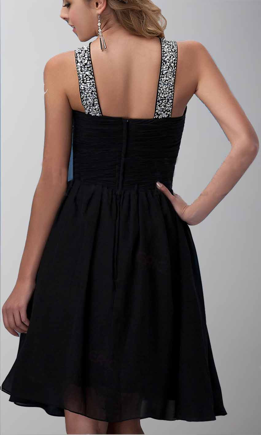 Keyhole Sequin Halter Straps Short Black Graduation Prom Dresses P441 - promboutiqueonline