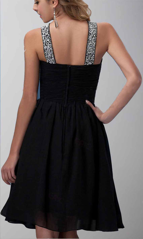 Keyhole Sequin Halter Straps Short Black Graduation Prom Dresses P441 - promboutiqueonline