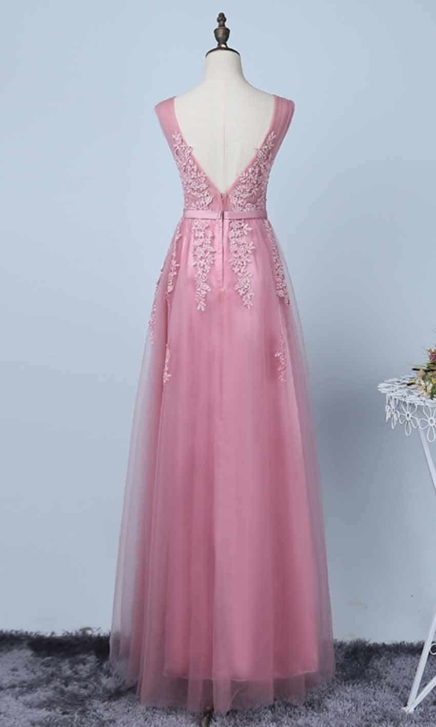 Grey Applique V-neck Long Lace Prom Dresses with Tank Straps P451 - promboutiqueonline