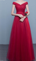 Off The Shoulder Princess Style Red Tulle Prom Dresses Lace Up Back P477 - promboutiqueonline