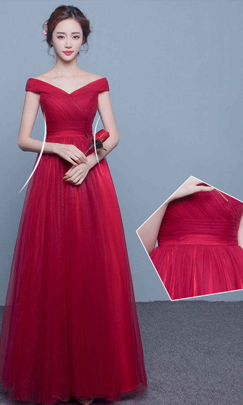 Off The Shoulder Princess Style Red Tulle Prom Dresses Lace Up Back P477 - promboutiqueonline