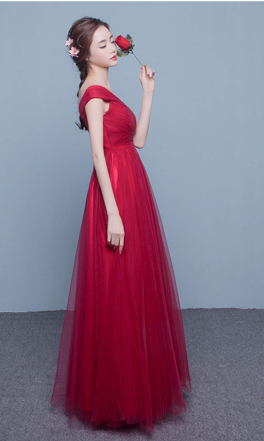 Off The Shoulder Princess Style Red Tulle Prom Dresses Lace Up Back P477 - promboutiqueonline