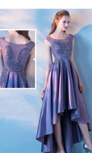 Load image into Gallery viewer, Purple  Applique Lace High Low Graduation Dresses With Scoop Neck P481
