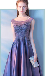 Purple  Applique Lace High Low Graduation Dresses With Scoop Neck P481 - promboutiqueonline