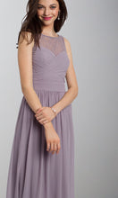 Load image into Gallery viewer, Lilac High Illusion Lace Neckline Long Pleated Chiffon Bridesmaid Dresses P484