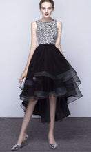 Load image into Gallery viewer, Black Sparkly High Low Tiered Layer Graduation Dresses with Bowknot P485