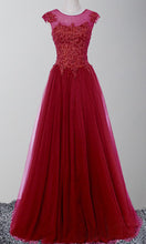 Load image into Gallery viewer, Blue Applique Lace Long Formal Prom Dresses with Cap Sleeves P486