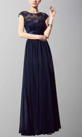 Dark Blue Button Long Lace Bridesmaid Dresses with Sash Bowknot Belt P487 - promboutiqueonline