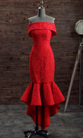 Off Shoulder Red Lace Short Mermaid Prom Dresses with Fishtail P492 - promboutiqueonline
