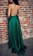 Load image into Gallery viewer, Green Strappy Long Pocket Prom Dresses Slit with String Back P496