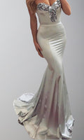 Silver Satin Mermaid Evening Prom Dresses Bridesmaid Dresses with Train P499 - promboutiqueonline