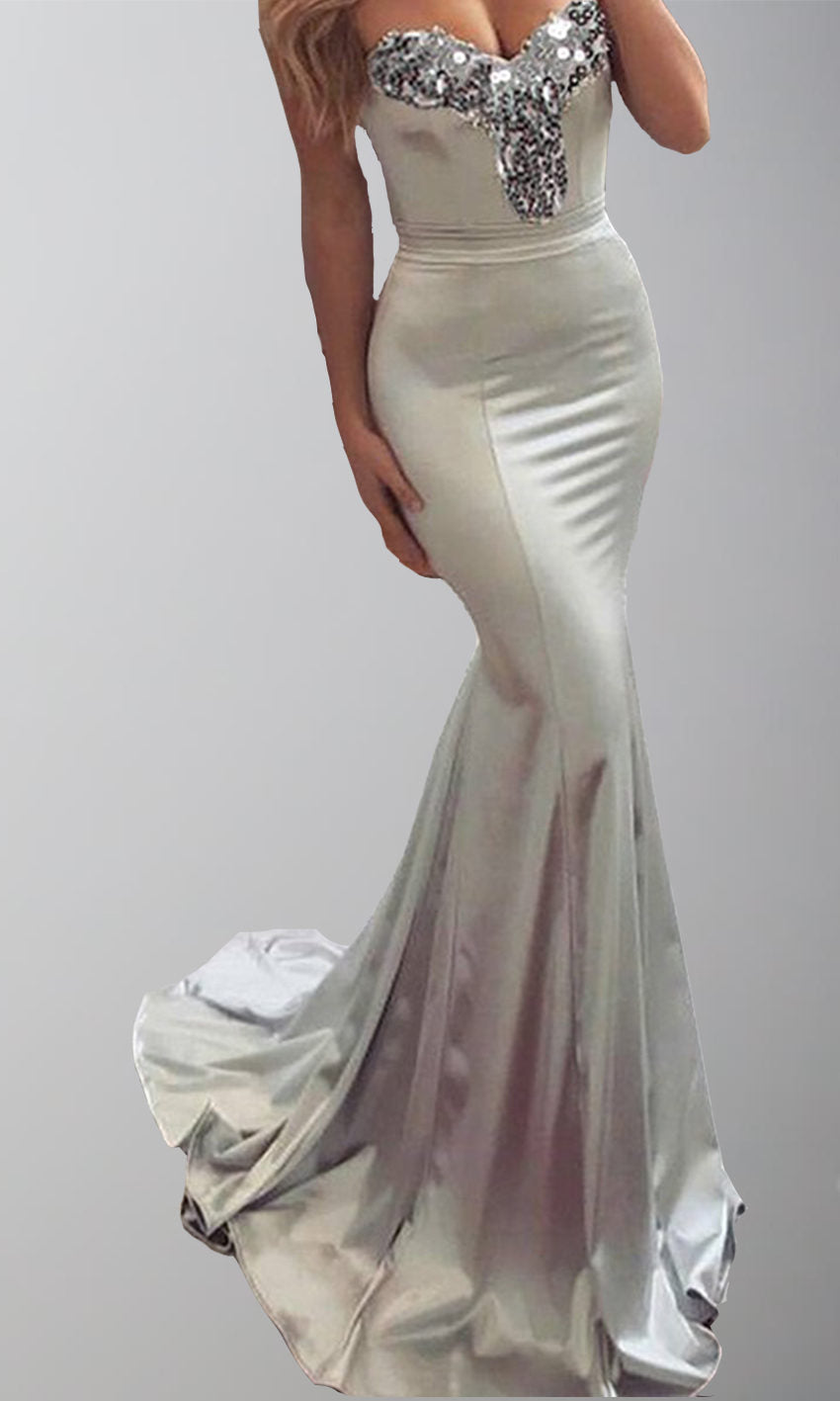 Silver Satin Mermaid Evening Prom Dresses Bridesmaid Dresses with Train P499 - promboutiqueonline