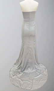 Silver Satin Mermaid Evening Prom Dresses Bridesmaid Dresses with Train P499