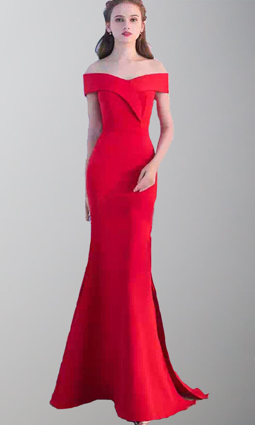 Slash Binding Collar Red Prom Dresses with Side Thigh Slit P500 - promboutiqueonline