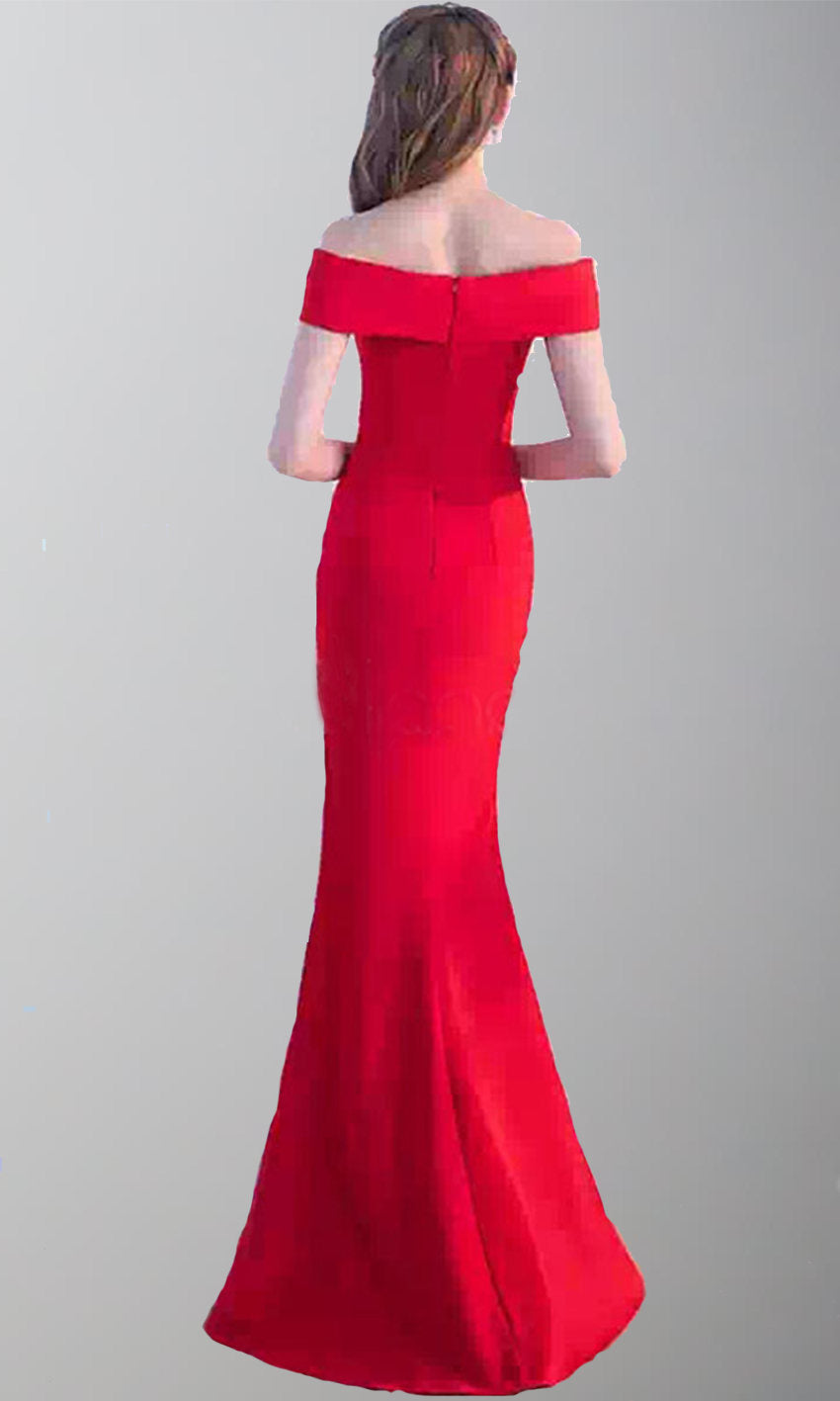 Slash Binding Collar Red Prom Dresses with Side Thigh Slit P500 - promboutiqueonline