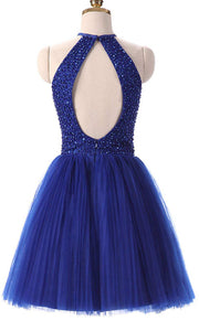 Royal Blue Short Beaded 8th Grade Prom Dresses with Keyhole Back P505