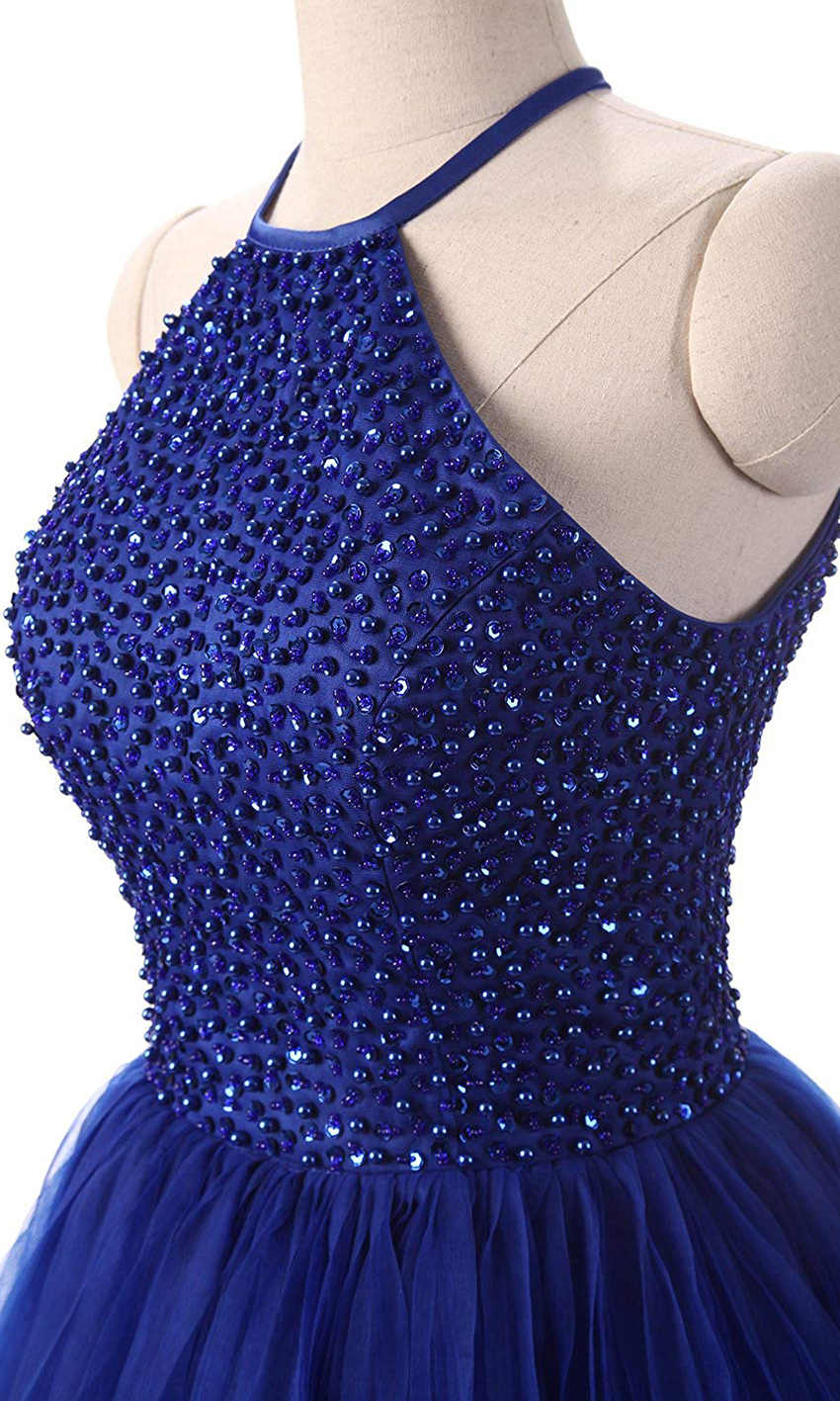 Royal Blue Short Beaded 8th Grade Prom Dresses with Keyhole Back P505 - promboutiqueonline