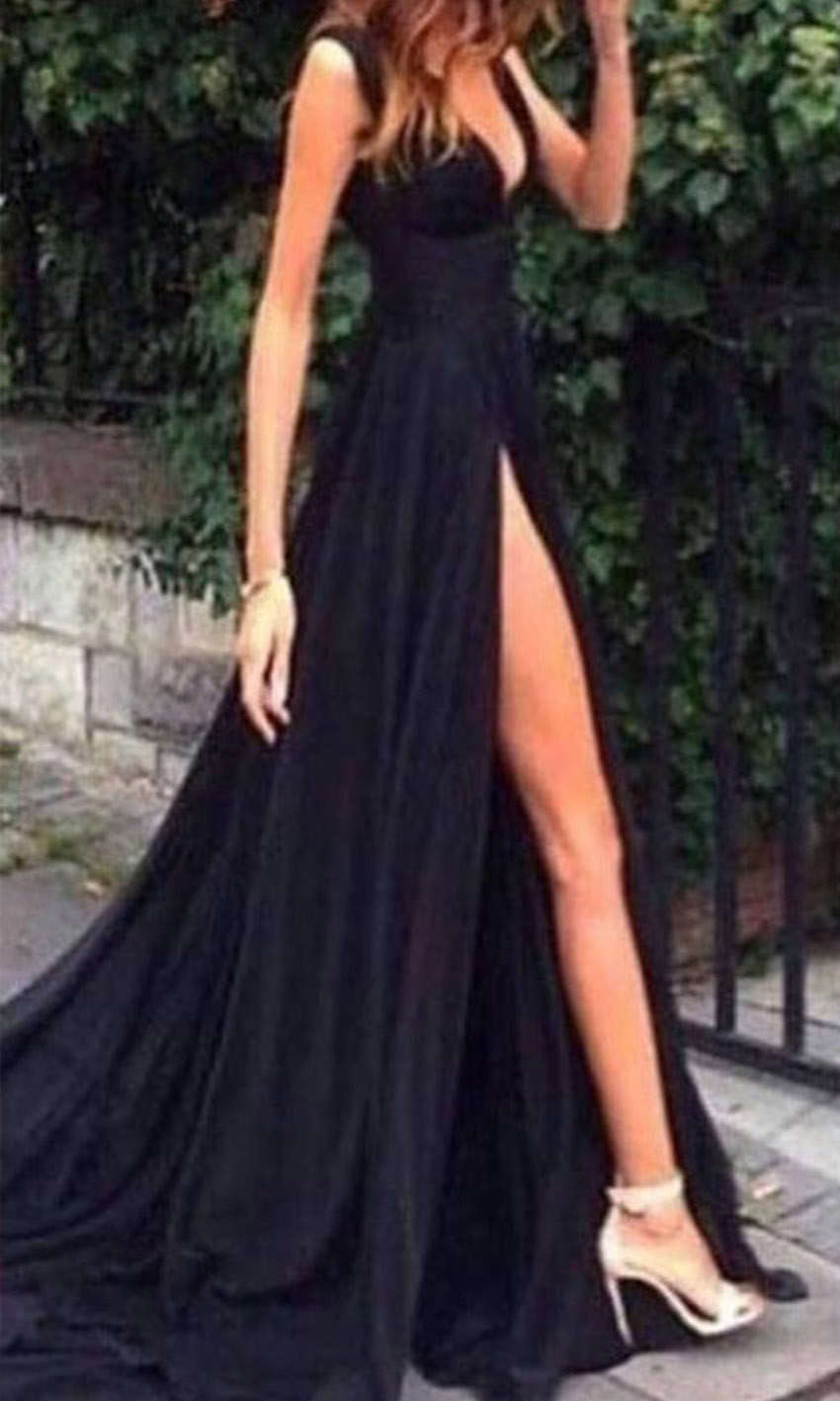 Flowy Long Red Prom Dresses With Plunge V-neck And High Side Slit P506 - promboutiqueonline