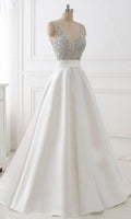 Sequin Long White Prom Dresses with Plunge V-neck P510 - promboutiqueonline
