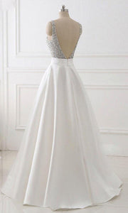 Sequin Long White Prom Dresses with Plunge V-neck P510