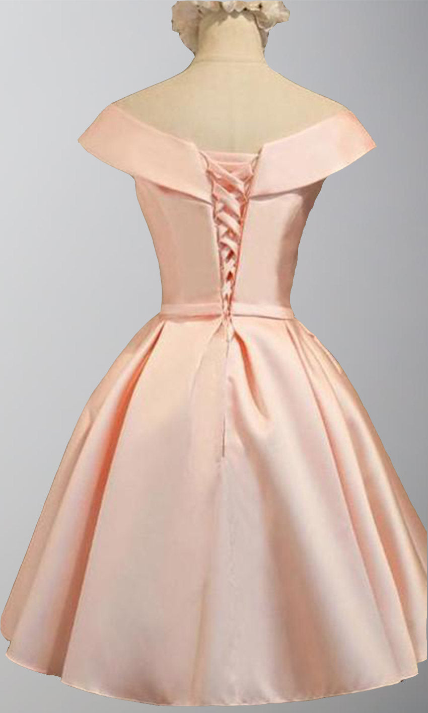 Rose Pink Satin Short V-neck Graduation Dresses with Lace Up Back P512 - promboutiqueonline