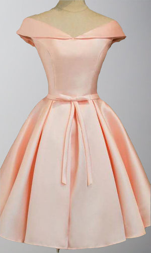 Rose Pink Satin Short V-neck Graduation Dresses with Lace Up Back P512 - promboutiqueonline