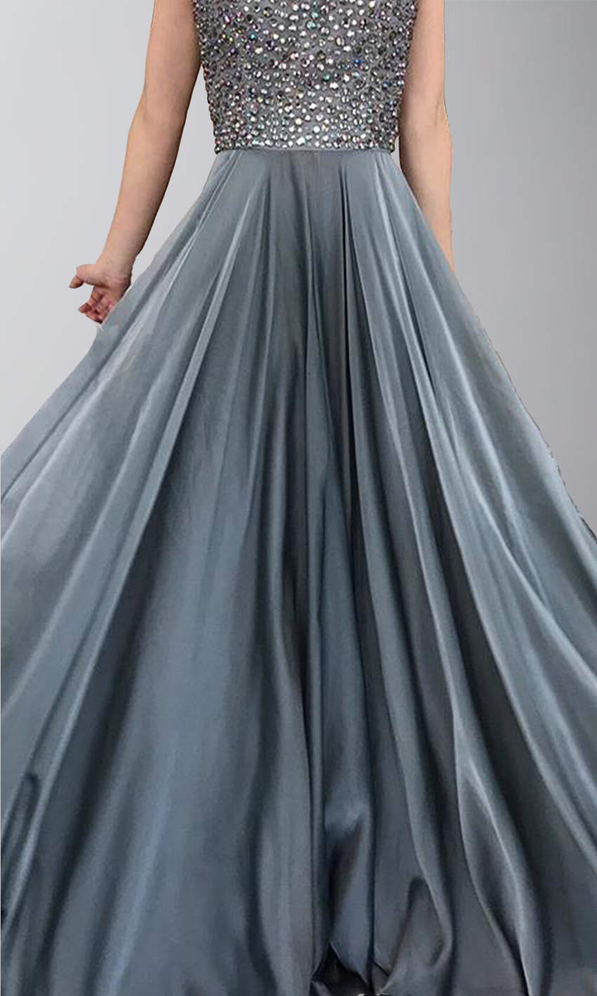 Grey Beaded Halter Girls Prom Dresses Long Y Shape Back P513 - promboutiqueonline