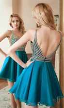 Load image into Gallery viewer, Sparkle V Neck High Waisted Short Blue Prom Dresses Patterned P515