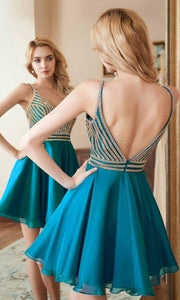 Sparkle V Neck High Waisted Short Blue Prom Dresses Patterned P515