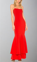 Red Long Trumpet Layered Fit & Flare Prom Dresses with Spaghetti Straps P517 - promboutiqueonline