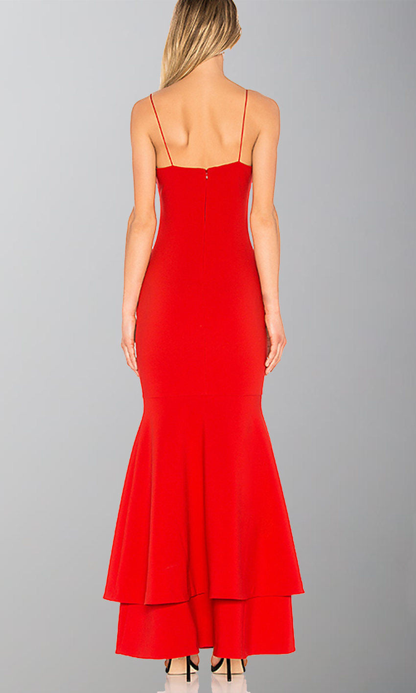 Red Long Trumpet Layered Fit & Flare Prom Dresses with Spaghetti Straps P517 - promboutiqueonline