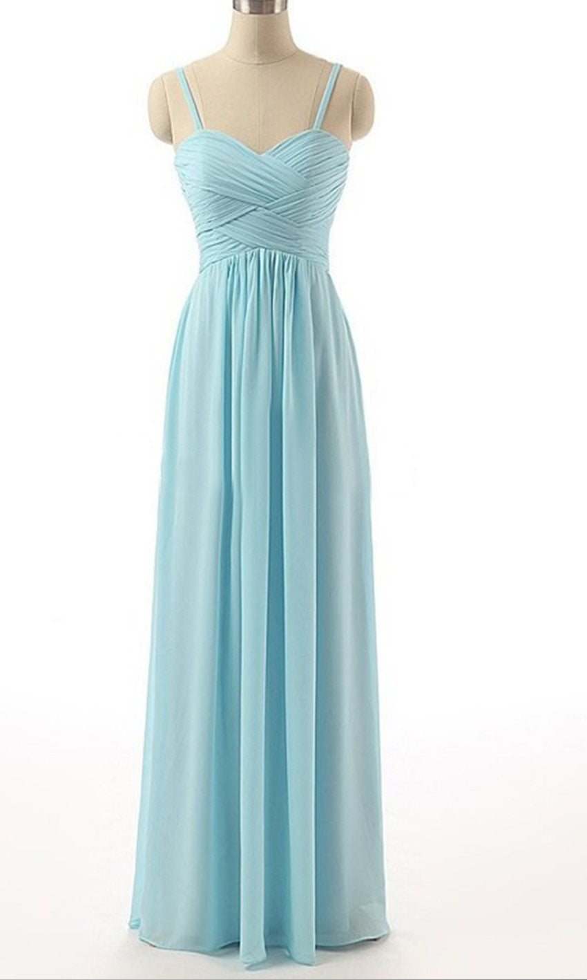Blue Jay Bridesmaid Dress – Long A-line Spaghetti Strap Chiffon Design