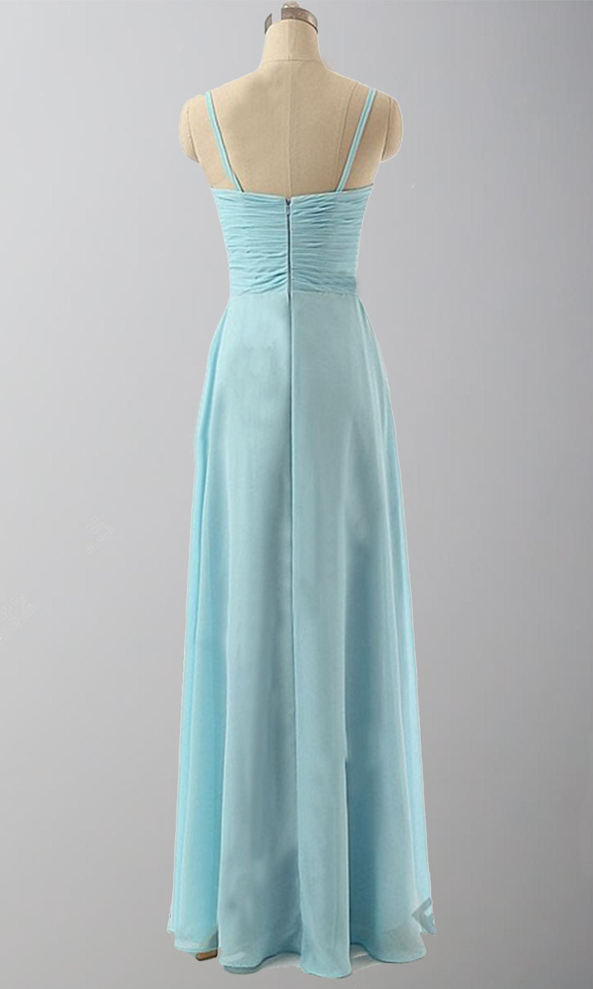 Simple Yet Elegant Blue Jay Spaghetti Straps Long Wedding Bridesmaid Dresses P518 - promboutiqueonline