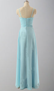 Simple Yet Elegant Blue Jay Spaghetti Straps Long Wedding Bridesmaid Dresses P518