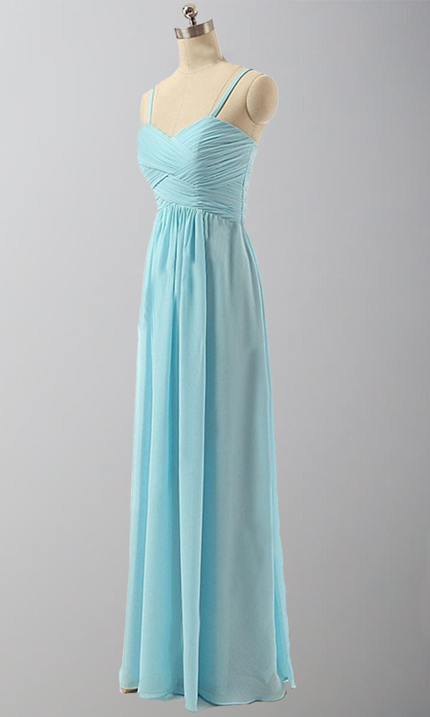 Simple Yet Elegant Blue Jay Spaghetti Straps Long Wedding Bridesmaid Dresses P518 - promboutiqueonline